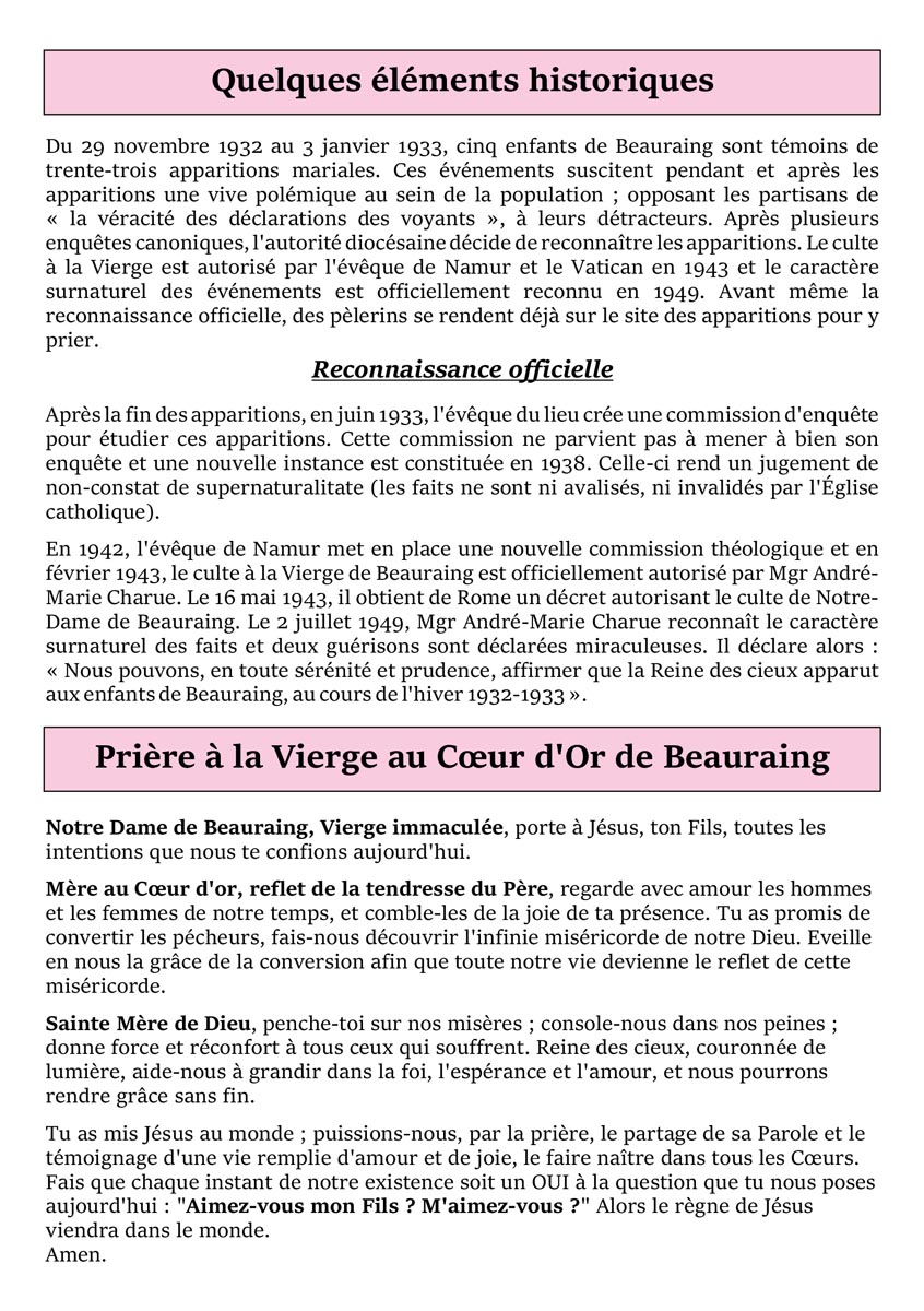 Pèlerinage à Beauraing 2025