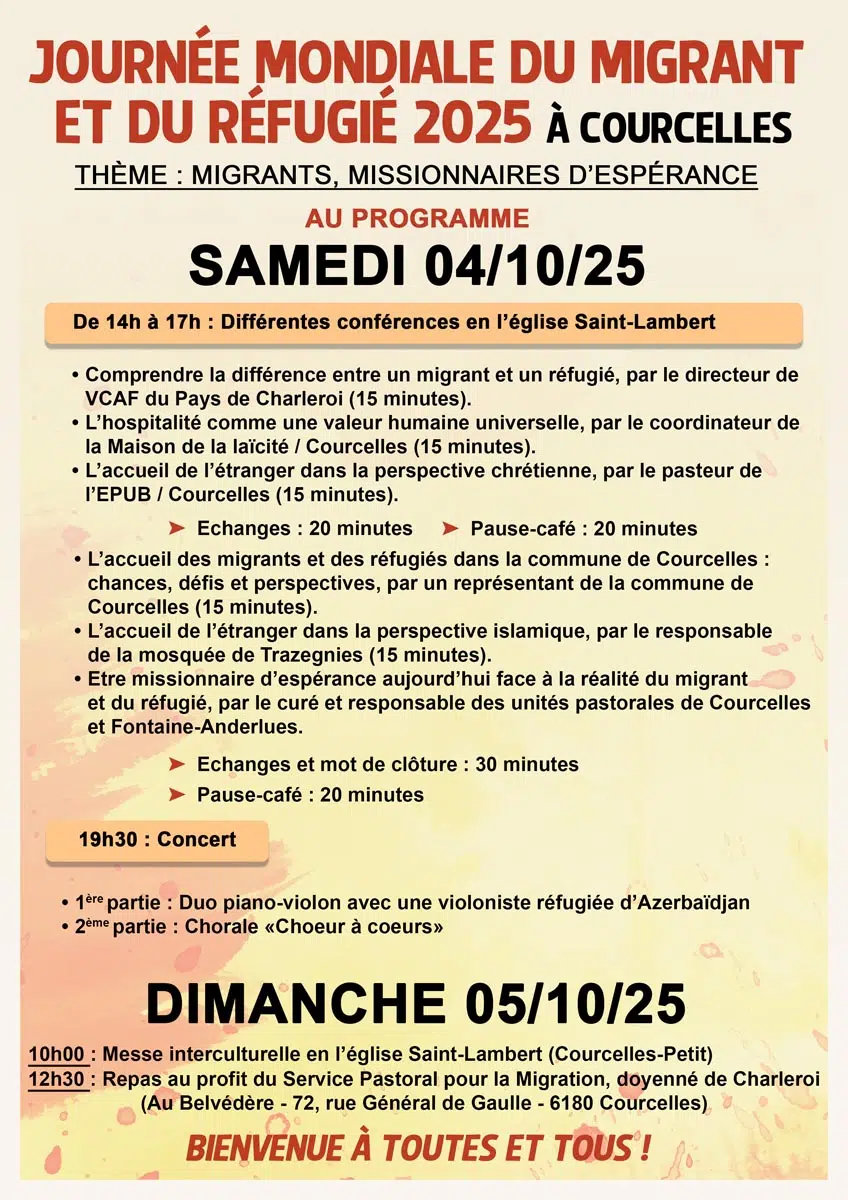 Journée Mondiale du Migrant et du Réfugié 2025 - Programme du WE du 04 et 05 octobre
