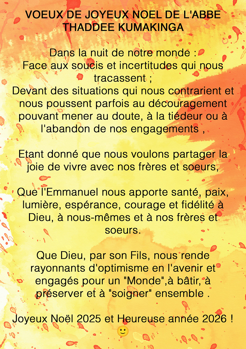 Voeux de l'abbé Thaddée KUNKINGA pour Noël 2025