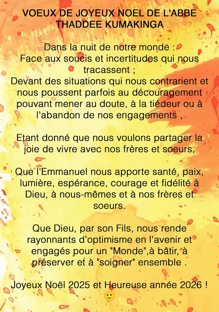Voeux de l'abbé Thaddée KUNKINGA pour Noël 2025