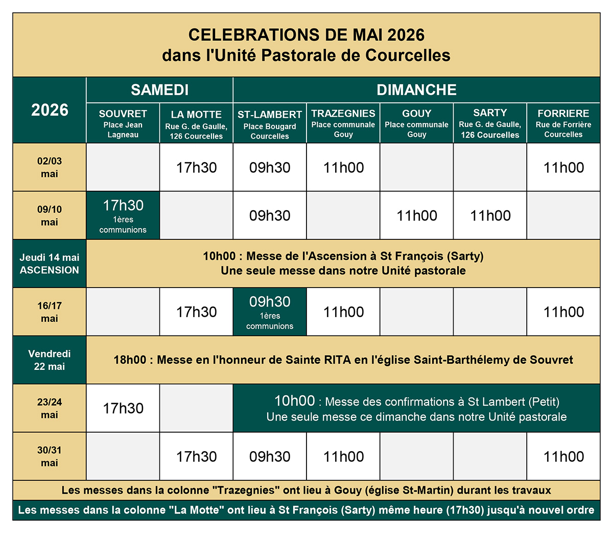 Messes de mai 2026