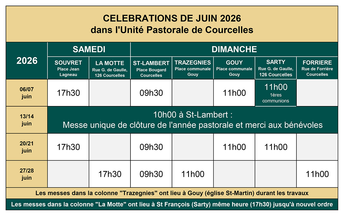 Messes de juin 2026