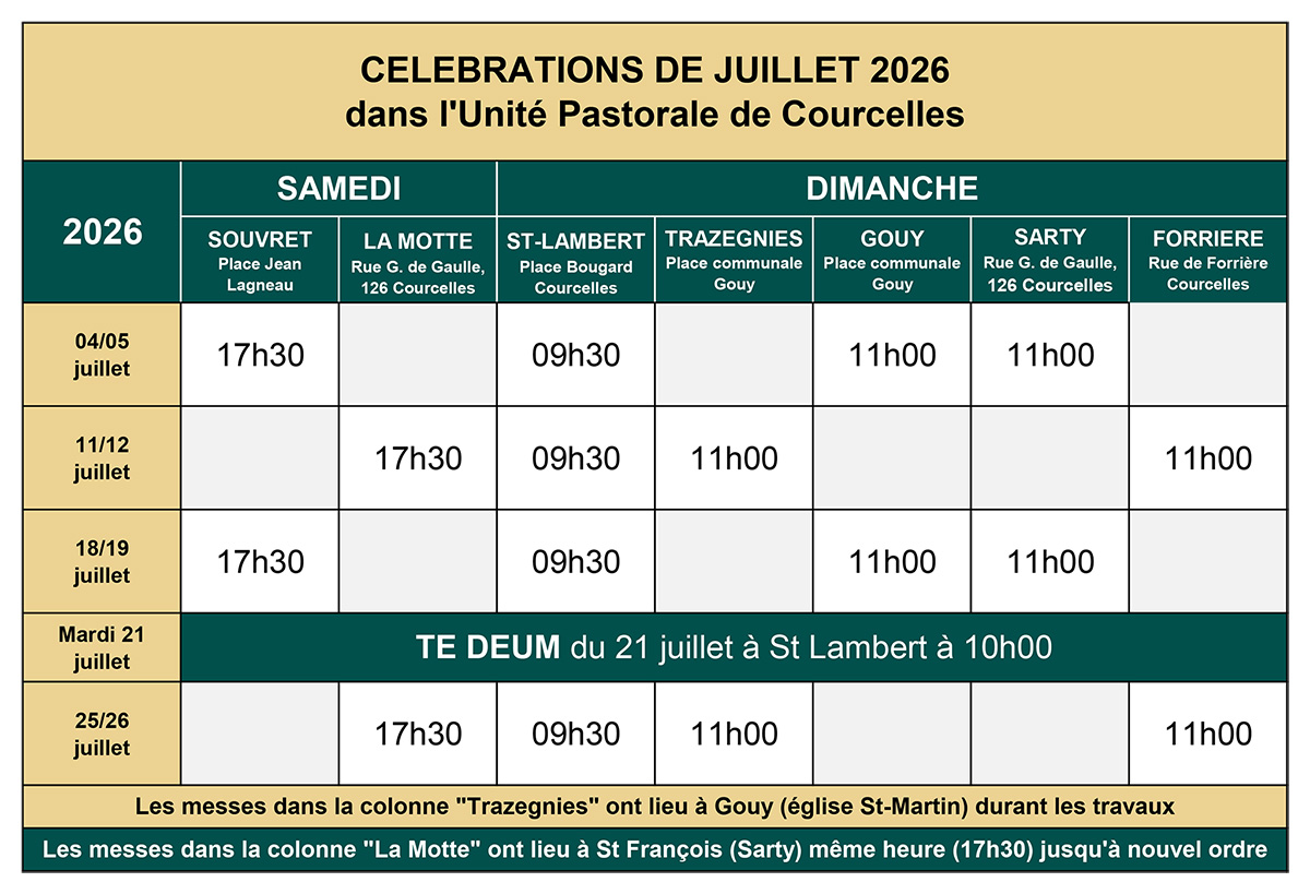 Messes de juillet 2026